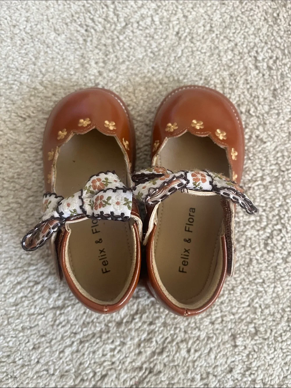 Girls' Floral Bow Brown Dress Shoes